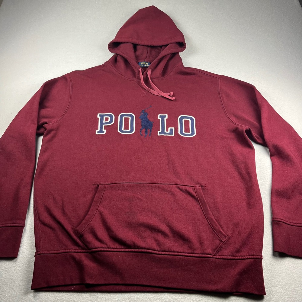 Polo Ralph Lauren Y2K Mens XL Burgundy spellout big pony Hoodie Maroon Hoodie